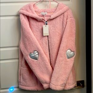 PJ salvage pink fuzzy faux Sherpa cozy hoodie
